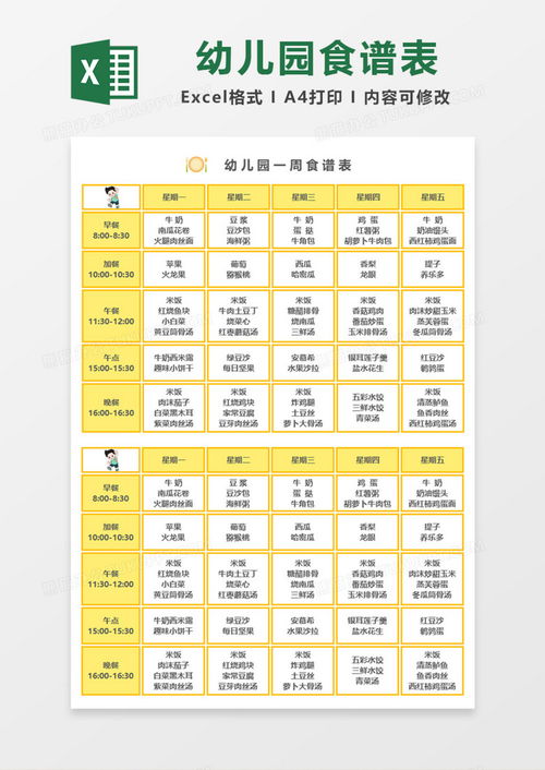 宝宝健康成长的营养食谱，食物营养食谱表格模板